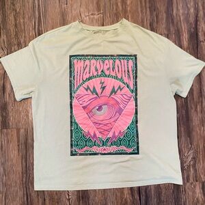 SHEIN Sage Green Top with a design of a green and pink eye